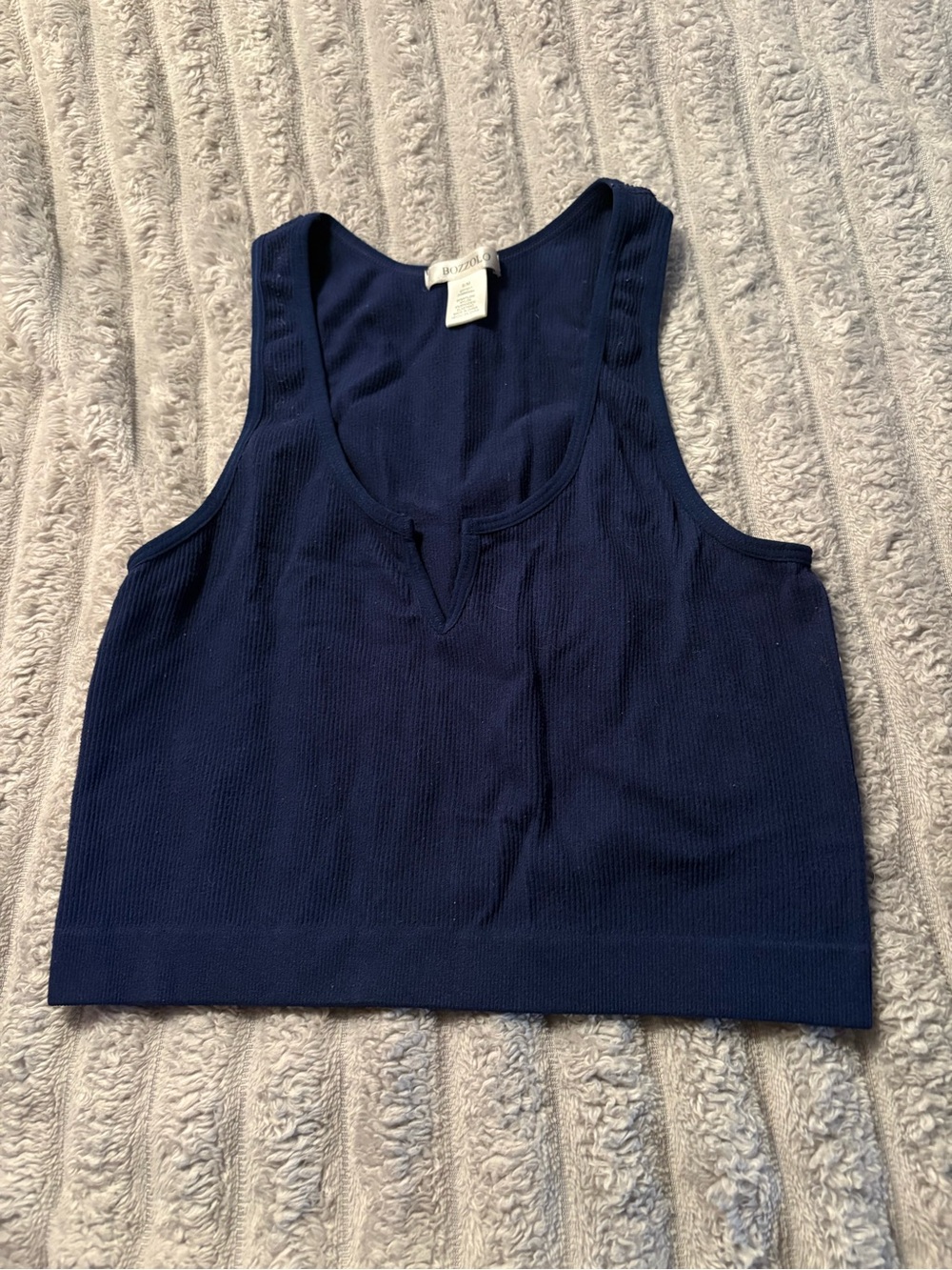 Bozzolo Navy Ribbed V-Notch Cropped Tank